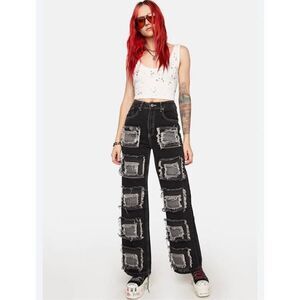 The Ragged Priest Dollz Kill Rubic Charcoal Distressed Square Baggy Jeans sz 30